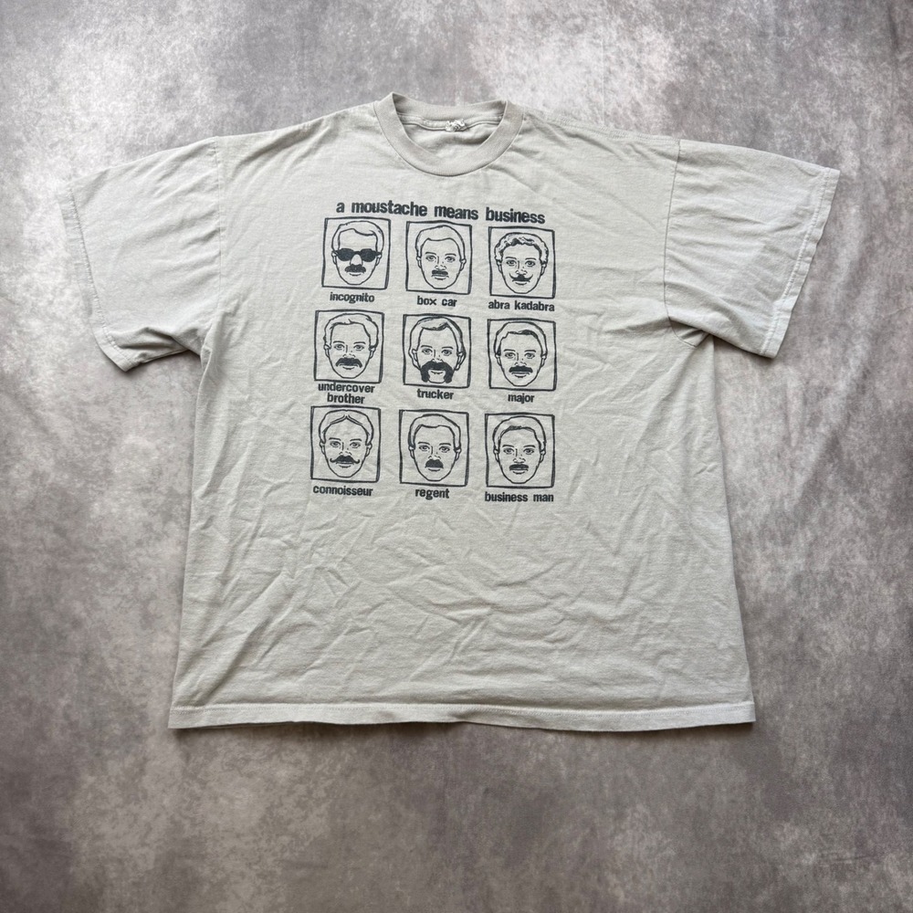 Vintage Moustache Means Business Graphic T-Shirt Gray XL Humor